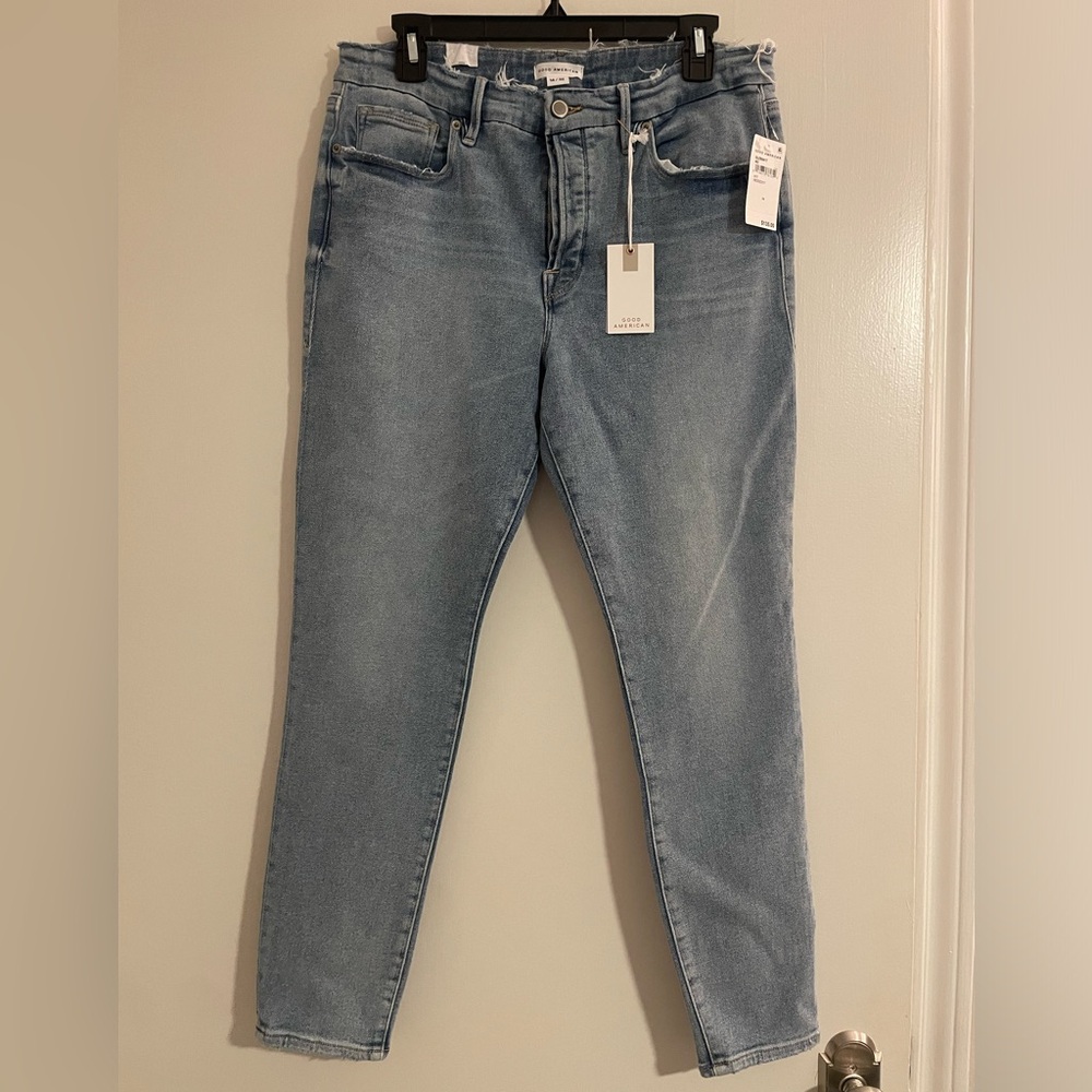 Good American Good Legs Skinny Sculpting Jean, Size 14/32, 29” Inseam-Distressed